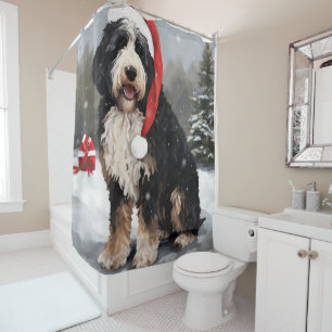 Bernedoodle Hond in Sneeuw Kerstmis Douchegordijn