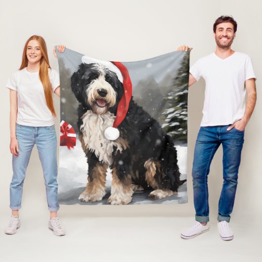 Bernedoodle Hond in Sneeuw Kerstmis Fleece Deken (In situ)