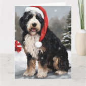 Bernedoodle Hond in Sneeuw Kerstmis Kaart (Voorkant)