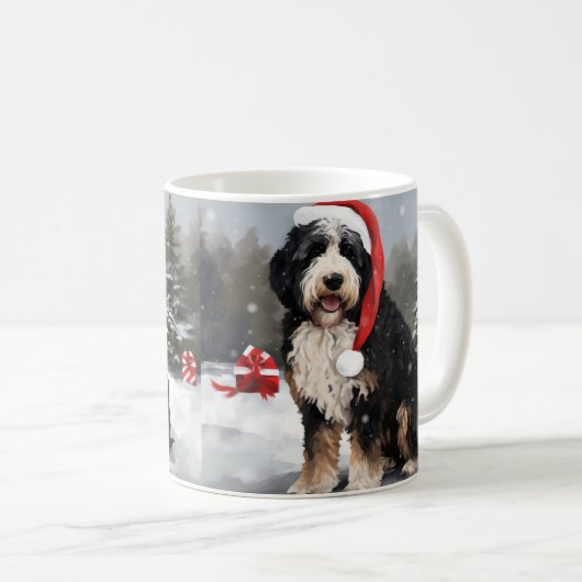 Bernedoodle Hond in Sneeuw Kerstmis Koffiemok (Voorkant rechts)