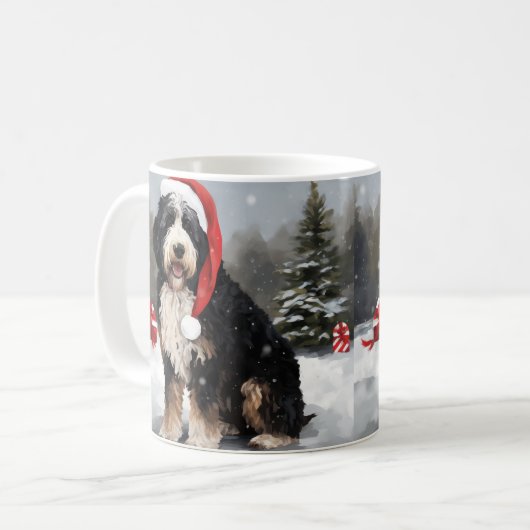 Bernedoodle Hond in Sneeuw Kerstmis Koffiemok (Voorkant links)