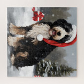 Bernedoodle Hond in Sneeuw Kerstmis Legpuzzel (Horizontaal)