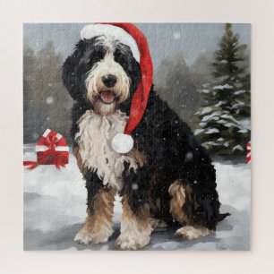 Bernedoodle Hond in Sneeuw Kerstmis Legpuzzel