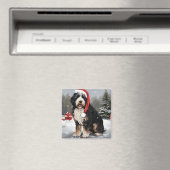 Bernedoodle Hond in Sneeuw Kerstmis Magneet (Insitu (Vaatwasser))