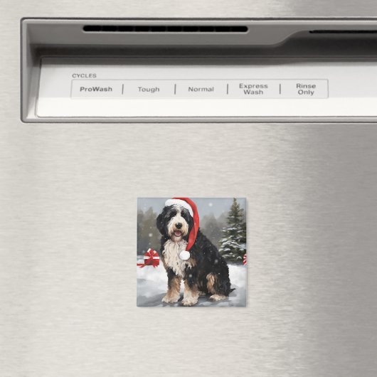 Bernedoodle Hond in Sneeuw Kerstmis Magneet (Insitu (Vaatwasser))