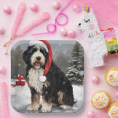 Bernedoodle Hond in Sneeuw Kerstmis Papieren Bordje (Feest)