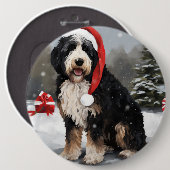 Bernedoodle Hond in Sneeuw Kerstmis Ronde Button 6,0 Cm (Voorkant /achterkant)