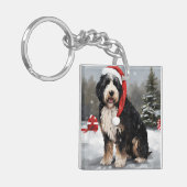 Bernedoodle Hond in Sneeuw Kerstmis Sleutelhanger (Voorkant Links)