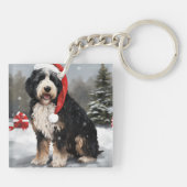 Bernedoodle Hond in Sneeuw Kerstmis Sleutelhanger (Achterkant)