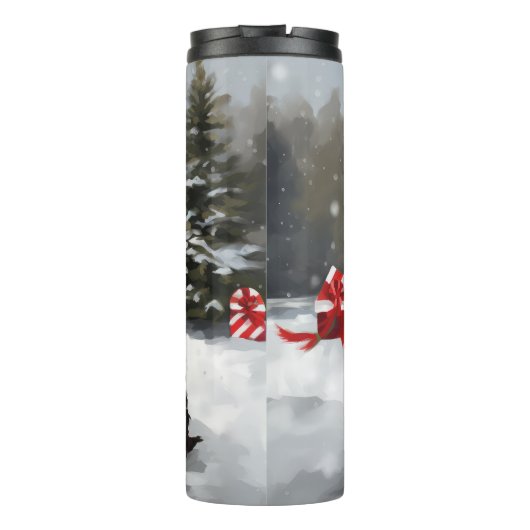 Bernedoodle Hond in Sneeuw Kerstmis Thermosbeker (Achterkant)