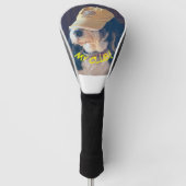 Bernedoodle hond met geel golf pet golfheadcover (Voorkant)