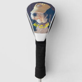 Bernedoodle hond met geel golf pet golfheadcover