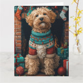 Bernedoodle Hond met Kerstcadeaus Open haard Kaart (Gele Bloem)