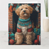 Bernedoodle Hond met Kerstcadeaus Open haard Kaart (Voorkant)