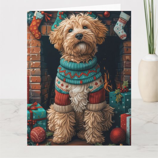 Bernedoodle Hond met Kerstcadeaus Open haard Kaart (Voorkant)