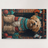 Bernedoodle Hond met Kerstcadeaus Open haard Legpuzzel (Horizontaal)