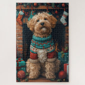 Bernedoodle Hond met Kerstcadeaus Open haard Legpuzzel (Verticaal)
