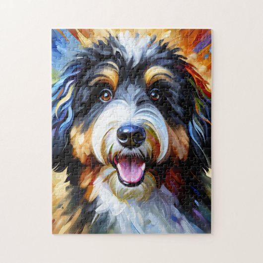 Bernedoodle Hond Portret Acryl Kunst Print Hond Legpuzzel (Verticaal)