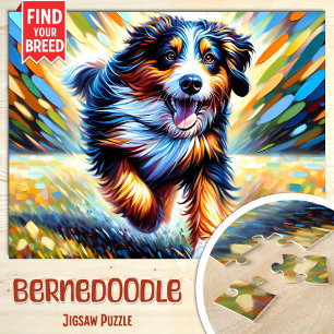 Bernedoodle Hond Portret Acryl Kunst Print Hond Legpuzzel