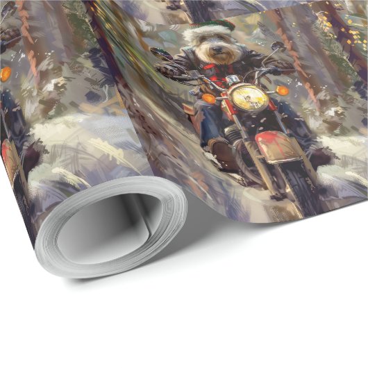 Bernedoodle Hond Rijden Motorfiets Kerstmis Cadeaupapier (Rol Hoek)