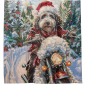 Bernedoodle Hond Rijden Motorfiets Kerstmis Douchegordijn (Voorkant)