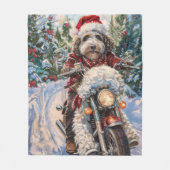 Bernedoodle Hond Rijden Motorfiets Kerstmis Fleece Deken (Voorkant)