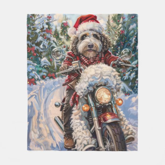 Bernedoodle Hond Rijden Motorfiets Kerstmis Fleece Deken (Voorkant)
