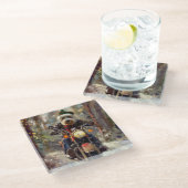 Bernedoodle Hond Rijden Motorfiets Kerstmis Glazen Onderzetter (Schuin)