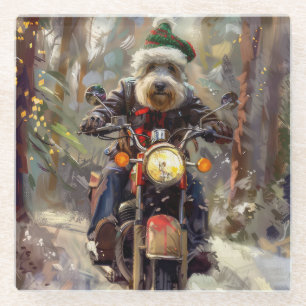 Bernedoodle Hond Rijden Motorfiets Kerstmis Glazen Onderzetter