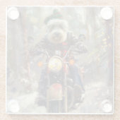 Bernedoodle Hond Rijden Motorfiets Kerstmis Glazen Onderzetter (Achterkant)