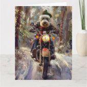 Bernedoodle Hond Rijden Motorfiets Kerstmis Kaart (Voorkant)