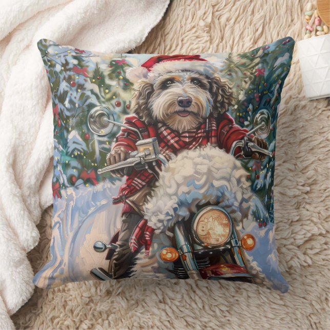 Bernedoodle Hond Rijden Motorfiets Kerstmis Kussen (Deken)