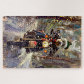 Bernedoodle Hond Rijden Motorfiets Kerstmis Legpuzzel (Horizontaal)