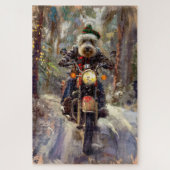 Bernedoodle Hond Rijden Motorfiets Kerstmis Legpuzzel (Verticaal)