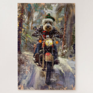 Bernedoodle Hond Rijden Motorfiets Kerstmis Legpuzzel