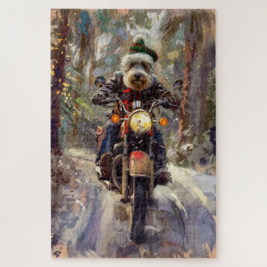 Bernedoodle Hond Rijden Motorfiets Kerstmis Legpuzzel (Verticaal)