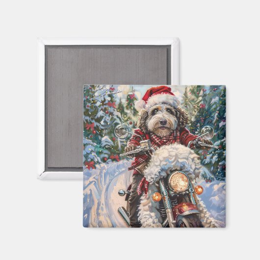 Bernedoodle Hond Rijden Motorfiets Kerstmis Magneet (Voorkant / Achterkant)