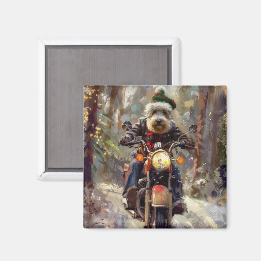 Bernedoodle Hond Rijden Motorfiets Kerstmis Magneet (Voorkant / Achterkant)