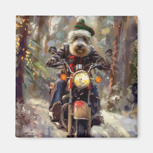Bernedoodle Hond Rijden Motorfiets Kerstmis Magneet (Voorkant)