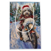 Bernedoodle Hond Rijden Motorfiets Kerstmis Medium Cadeauzakje (Voorkant)