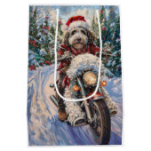 Bernedoodle Hond Rijden Motorfiets Kerstmis Medium Cadeauzakje (Achterkant)