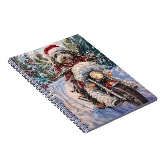 Bernedoodle Hond Rijden Motorfiets Kerstmis Notitieboek (Rechterzijde)