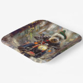 Bernedoodle Hond Rijden Motorfiets Kerstmis Papieren Bordje (Gebogen)