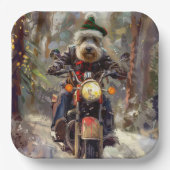 Bernedoodle Hond Rijden Motorfiets Kerstmis Papieren Bordje (Voorkant)