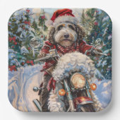 Bernedoodle Hond Rijden Motorfiets Kerstmis Papieren Bordje (Voorkant)