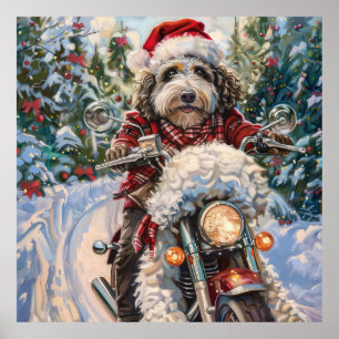 Bernedoodle Hond Rijden Motorfiets Kerstmis Poster