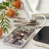 Bernedoodle Hond Rijden Motorfiets Kerstmis Sleutelhanger (Voorkant Rechts)