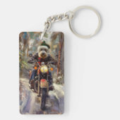Bernedoodle Hond Rijden Motorfiets Kerstmis Sleutelhanger (achterkant)