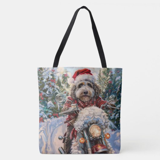 Bernedoodle Hond Rijden Motorfiets Kerstmis Tote Bag (Voorkant)