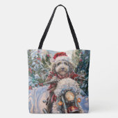 Bernedoodle Hond Rijden Motorfiets Kerstmis Tote Bag (Achterkant)
